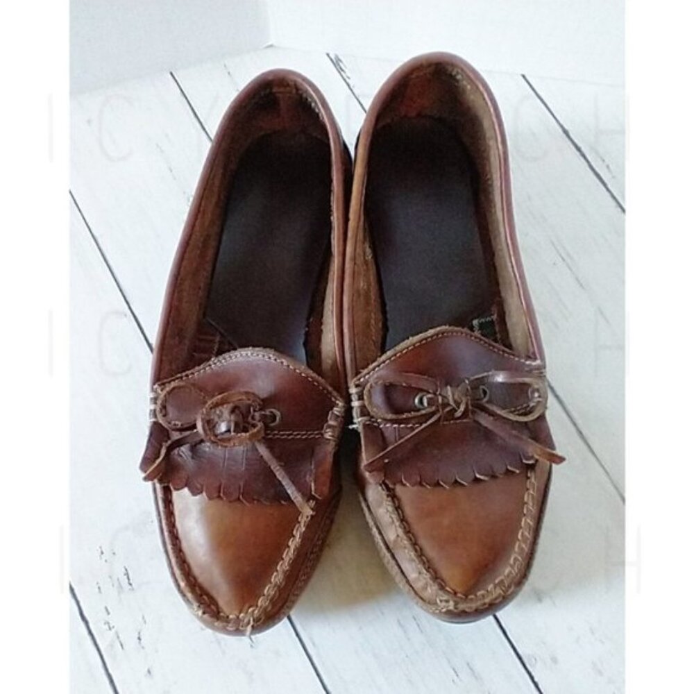 Predictions Fringe Penny Loafers Leather 8.5 Brown Preppy Classic Flat